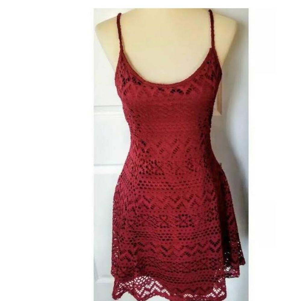 Rue 21 Crocheted Red Burgundy Skater Sun Dress